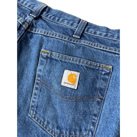 Carhartt Mens Blue Denim Work Jeans With Distressed Details Size 38W X 30L - Picture 1 of 10